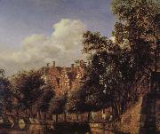 Jan van der Heyden Canal scenery gentleman oil painting reproduction